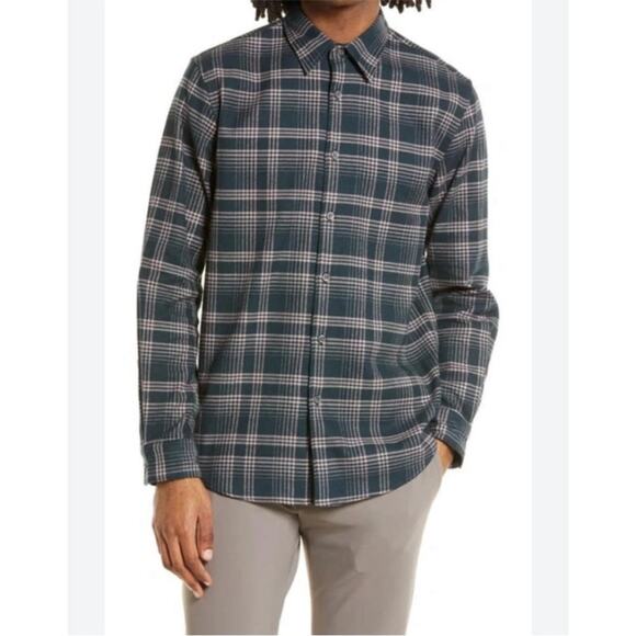 Theory Men’s Noll NP Flannel Button-Up in Charcoal/Dusty Orchid - Picture 1 of 8
